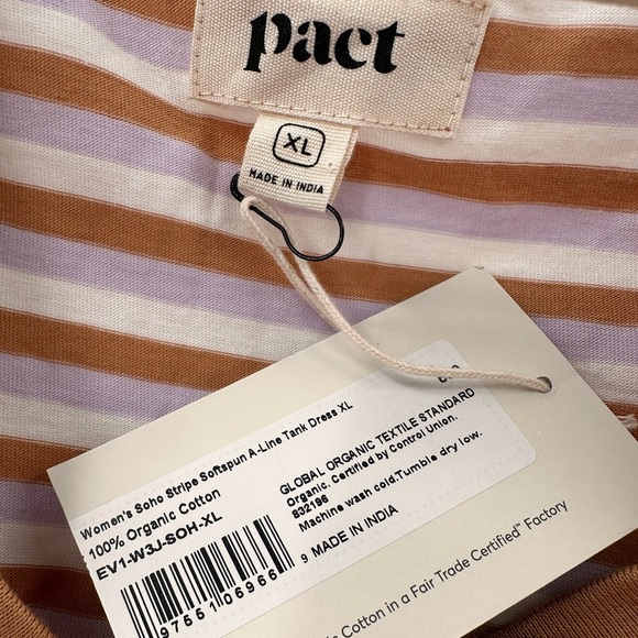 Pact V Neck Soho Stripe Tank Dress XL NEW - Picture 3 of 4